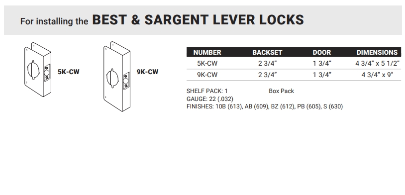 1-For installing the BEST  SARGENT LEVER LOCKS